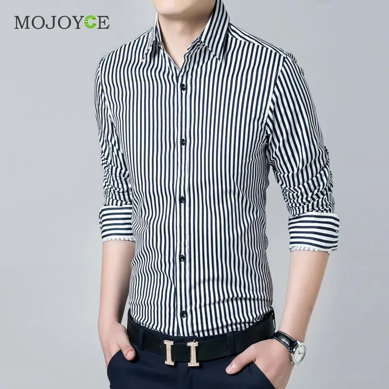 New Fashion Business Dress Shirts Striped Men's Stylish Casual Shirts Slim Fit Long Sleeve Plus Size Work Wear 3