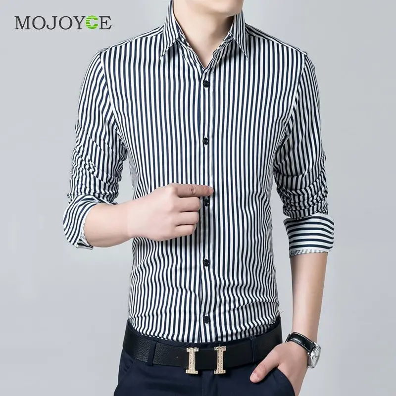 New Fashion Business Dress Shirts Striped Men's Stylish Casual Shirts Slim Fit Long Sleeve Plus Size Work Wear 4