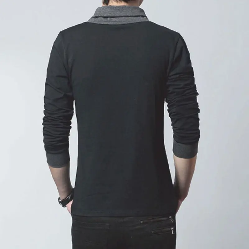 New Fashion Casual Slim Fit Solid Color V-Neck Long-Sleeved Men's T-Shirt Casual Cotton Shirts 6