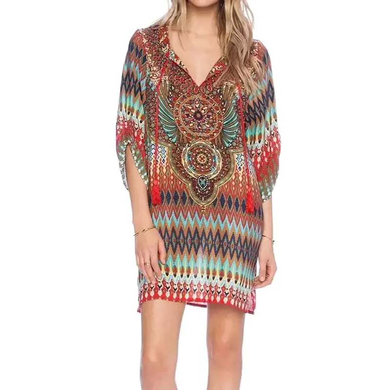 New Fashion Chiffon Blouse Fashion Loose Kimono Women Tops Geometric Print Women Blouse Blusa Feminino Shirt Women 1