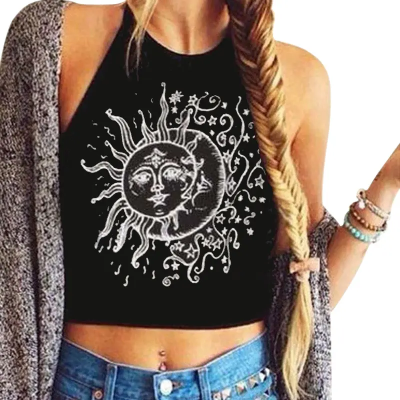New Fashion Crop Tops Women Print Sleeveless Cropped Feminino Halterneck Tank Tops Vest Women Shirt Blusa For 1