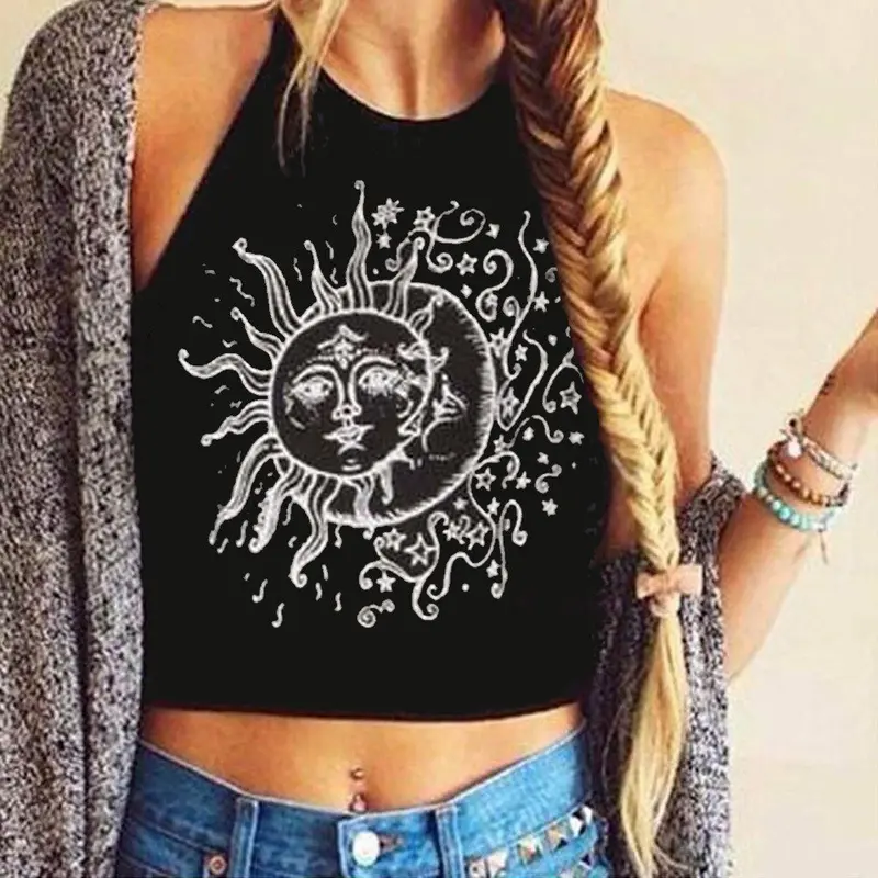 New Fashion Crop Tops Women Print Sleeveless Cropped Feminino Halterneck Tank Tops Vest Women Shirt Blusa For 3