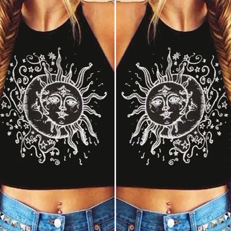 New Fashion Crop Tops Women Print Sleeveless Cropped Feminino Halterneck Tank Tops Vest Women Shirt Blusa For 4