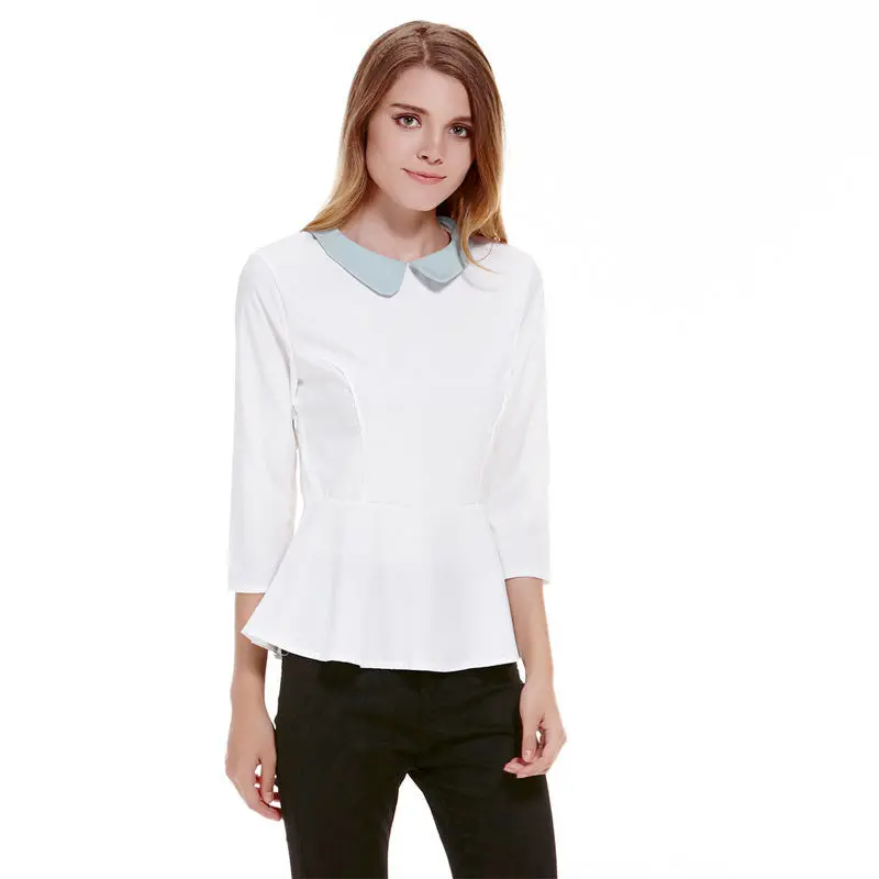 New Fashion Cute Blusa Mujer Peter Pan Collar Blouse Top Shirt Women White Chiffon Blusa Peter Pan Tops Women Blouse With Collar 1