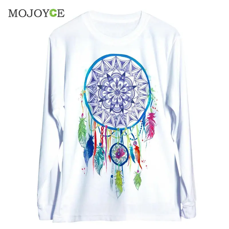 New Fashion Dreamcatcher Printed Tee Colorful Long Sleeve Cotton T Shirt Plus Size Loose Casual T-Shirt Woman Clothing 2