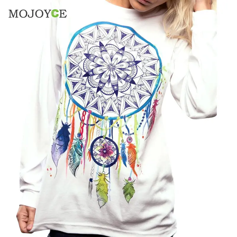 New Fashion Dreamcatcher Printed Tee Colorful Long Sleeve Cotton T Shirt Plus Size Loose Casual T-Shirt Woman Clothing 3