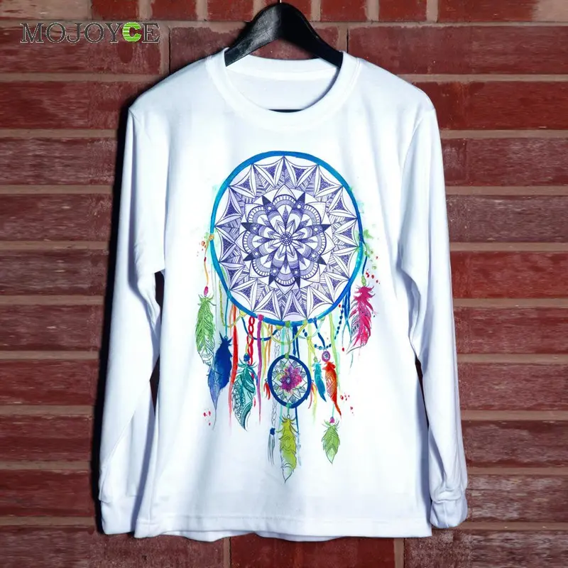 New Fashion Dreamcatcher Printed Tee Colorful Long Sleeve Cotton T Shirt Plus Size Loose Casual T-Shirt Woman Clothing 4