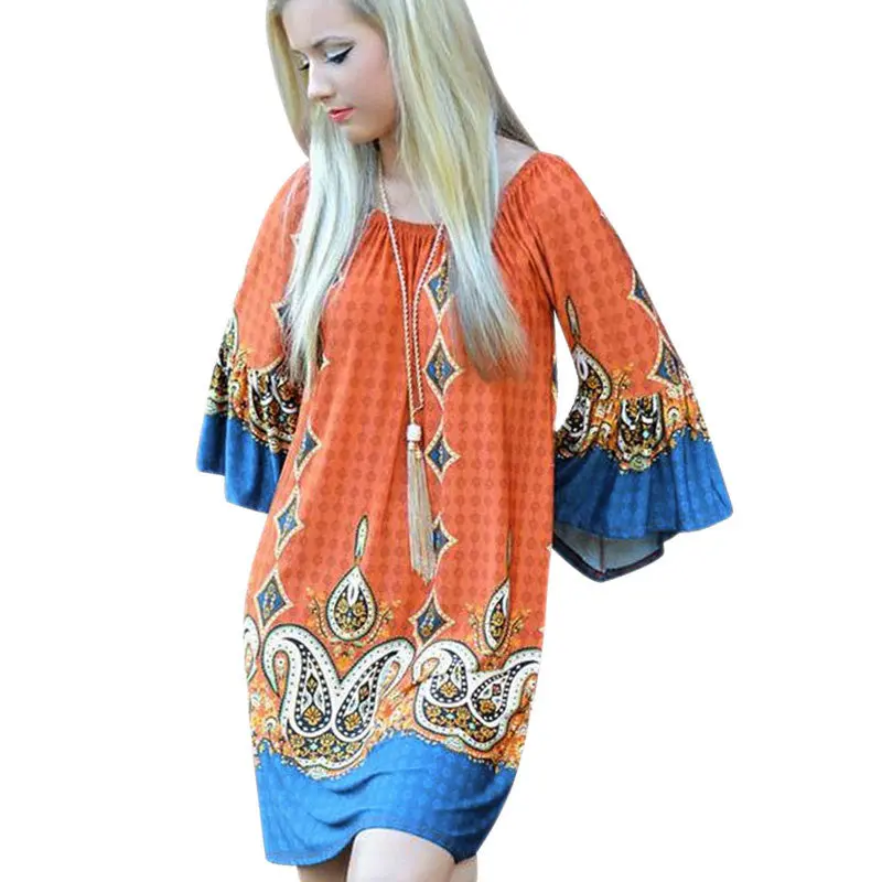 New Fashion Elegant Print Dress Casual Loose Print Women Dress Vestidos Vintage Boho Dress Vestido De Festa Plus Size 1