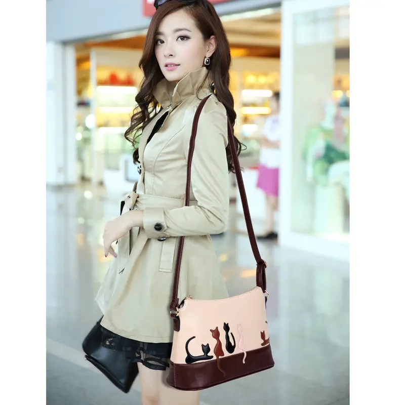 New Fashion Girls Lovely Animal Handbags Messenger Bags Womens Cat Rabbit Pattern Pu Leather Shoulder Bag 1