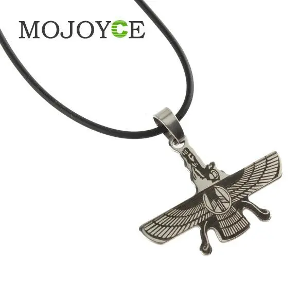 New Fashion Leather Rope Titanium Steel Pendant Wing Necklace Jewelry 1
