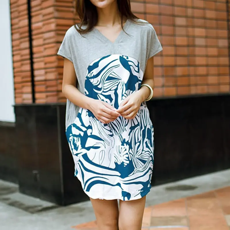 New Fashion Printed Tee Shirt Sexy Women Ladies Batwing Loose T-Shirt Irregular Split Long Tops Short Sleeve Slit Blusas Tee 2