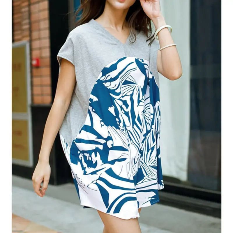 New Fashion Printed Tee Shirt Sexy Women Ladies Batwing Loose T-Shirt Irregular Split Long Tops Short Sleeve Slit Blusas Tee 3
