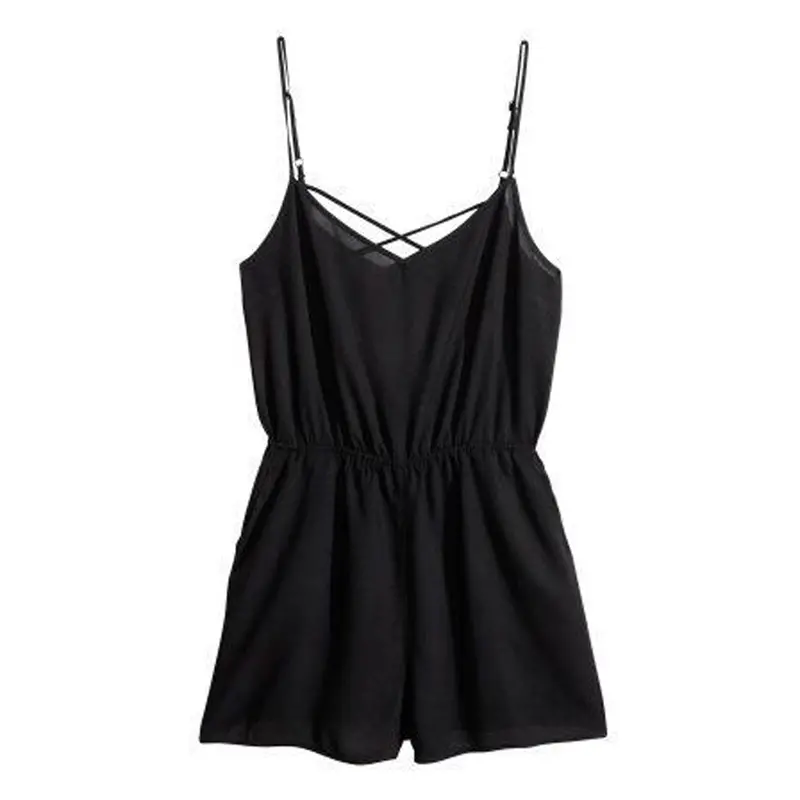 New Fashion Solid Color Black Suspenders Piece Pants Chiffon Shorts Jumpsuits1stl 1