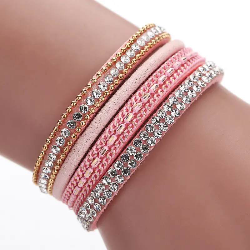 New Fashion Women Alloy Crystal Top Magnetic Leather Bracelets Alloy Wide Multilayey Bangles Fashion Jewelry 1