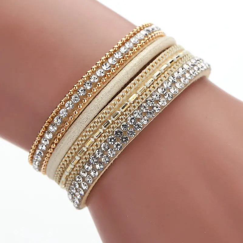 New Fashion Women Alloy Crystal Top Magnetic Leather Bracelets Alloy Wide Multilayey Bangles Fashion Jewelry 2