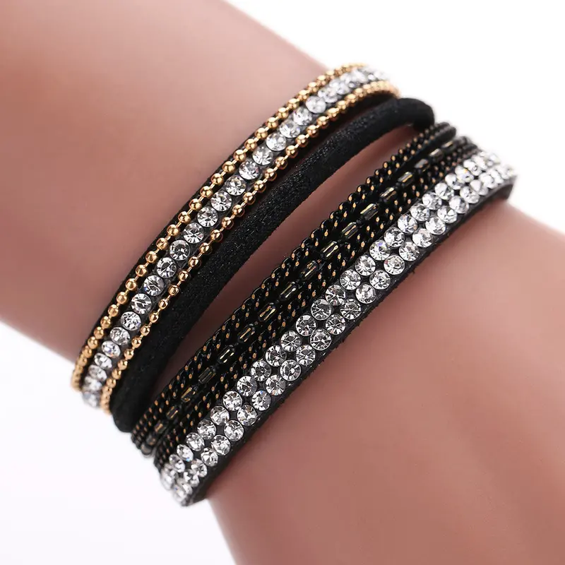 New Fashion Women Alloy Crystal Top Magnetic Leather Bracelets Alloy Wide Multilayey Bangles Fashion Jewelry 5
