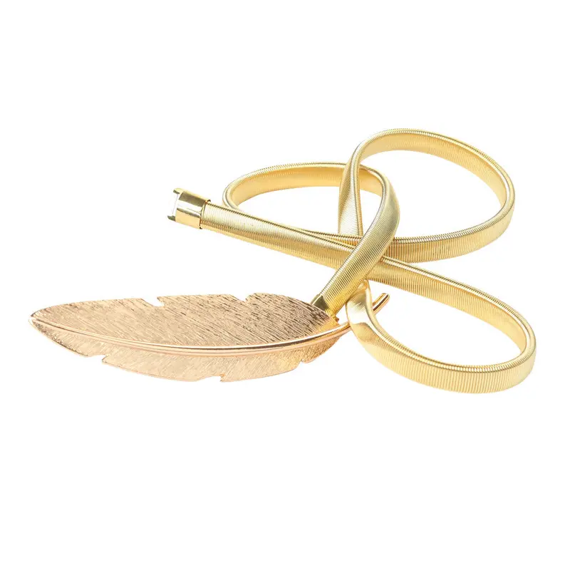 New Fashion Women Belt Leaf Clasp Front Stretchy Elastic Belt Elegant Ladies Slim Skinny Waist Strap Girls Gold/Silver Belt 1