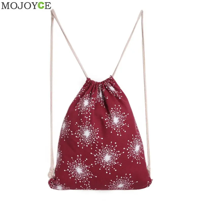 New Fashion Women Canvas Drawstring Backpack Snowflake Printed Backpack Christmas Bag Students Backpack Mochila Feminina Sack 1