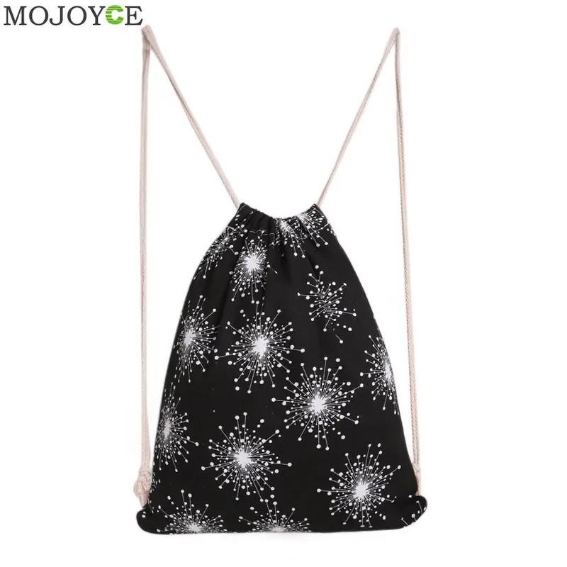New Fashion Women Canvas Drawstring Backpack Snowflake Printed Backpack Christmas Bag Students Backpack Mochila Feminina Sack 3