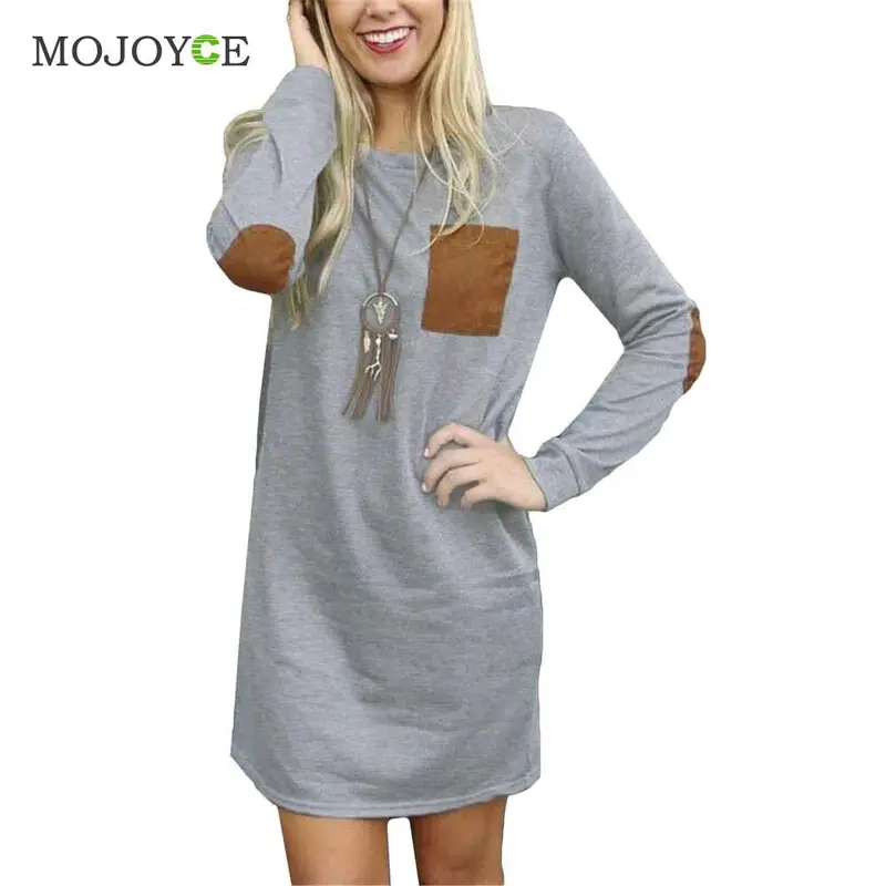 New Fashion Women Elbow Patch Shift Color Block Top T-Shirt Gray Long Tee T Shirt Women Crop Top Blusa Tops Camisas Femininas 1