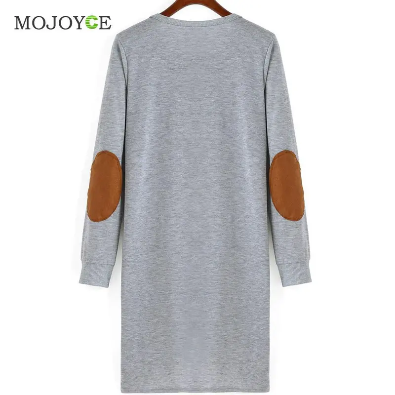 New Fashion Women Elbow Patch Shift Color Block Top T-Shirt Gray Long Tee T Shirt Women Crop Top Blusa Tops Camisas Femininas 3