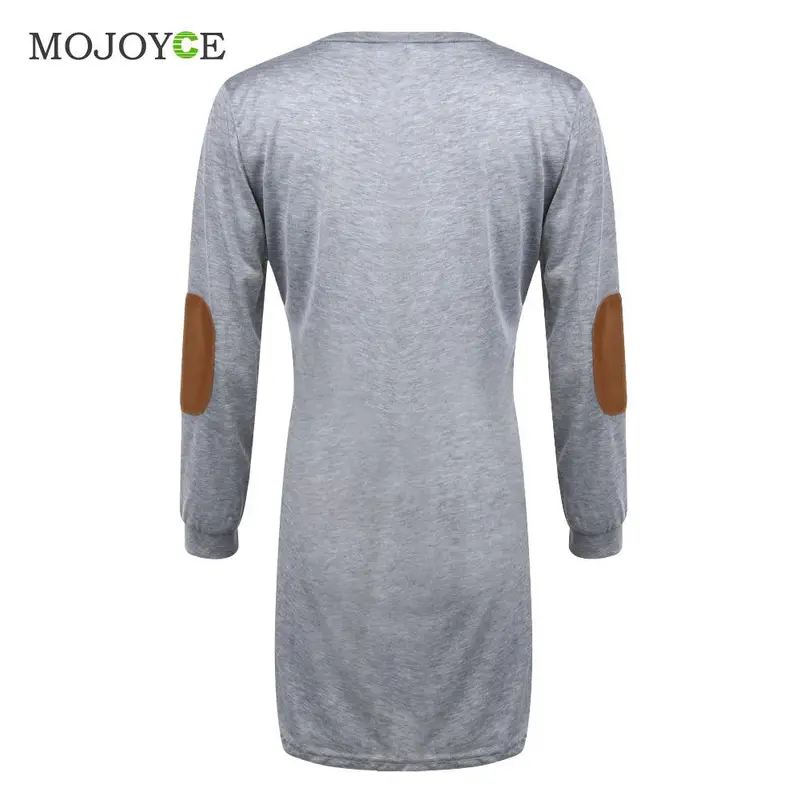 New Fashion Women Elbow Patch Shift Color Block Top T-Shirt Gray Long Tee T Shirt Women Crop Top Blusa Tops Camisas Femininas 4