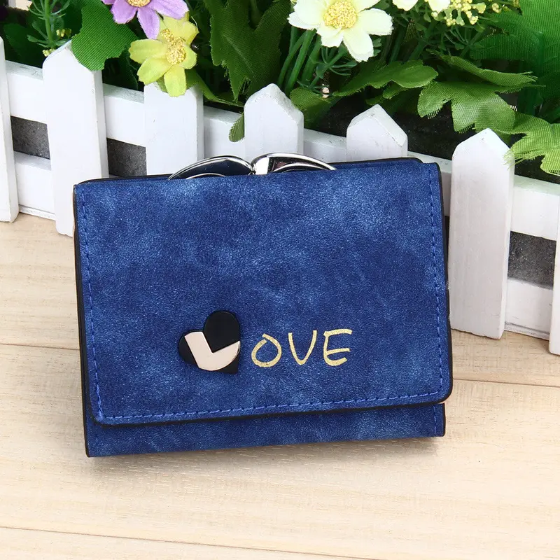 New Fashion Women Heart Wallets Nubuck Leather Wallet Women's Short Design Purse Retro Clutch Card Holder Purse 1