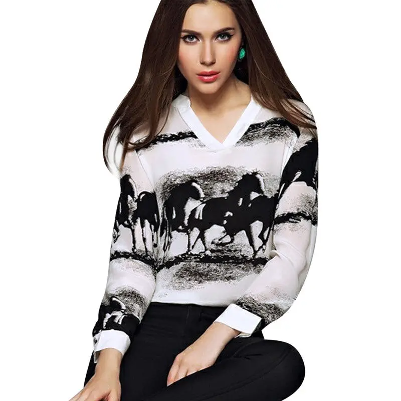 New Fashion Women Ladies Blouse Horse Collar Top Selling Long Sleeve Shirt 1