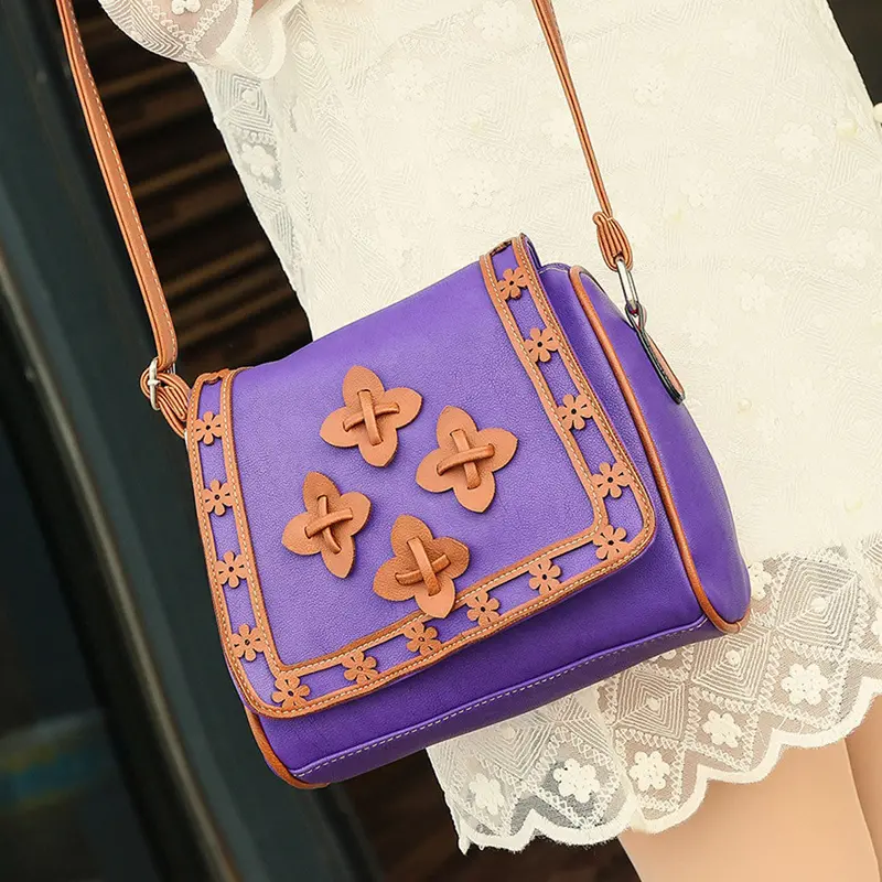 New Fashion Women Solid Pu Leather Handbag Shoulder Bags Lady Messenger Bag Candy Crossbody Bags Flower Decoor 3