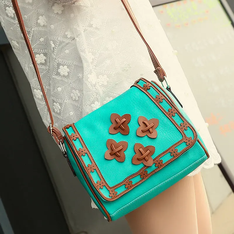 New Fashion Women Solid Pu Leather Handbag Shoulder Bags Lady Messenger Bag Candy Crossbody Bags Flower Decoor 4