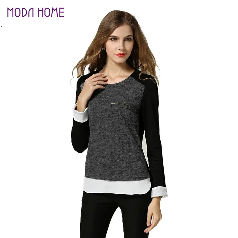 New Fashion Women T-Shirt Black Long Sleeve Zipper Split Vintage Casual T-Shirt Blusas Women Topss 1