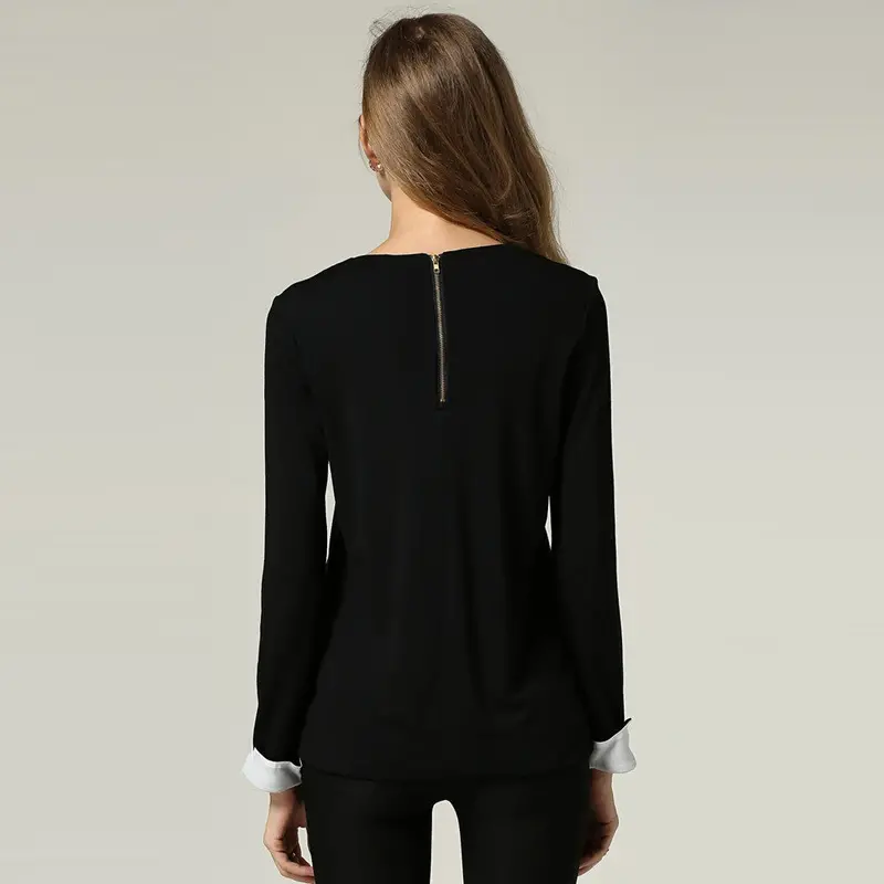 New Fashion Women T-Shirt Black Long Sleeve Zipper Split Vintage Casual T-Shirt Blusas Women Topss 2