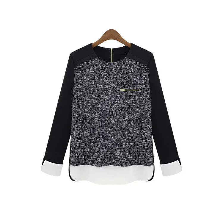 New Fashion Women T-Shirt Black Long Sleeve Zipper Split Vintage Casual T-Shirt Blusas Women Topss 3