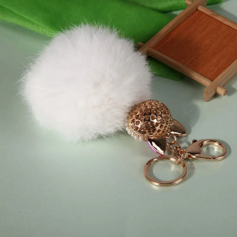 New Fox Fur Pearl Rhinestone Ball Top Car Key Ring Bag Charm Key Chains Christamas Gift For Girl 9