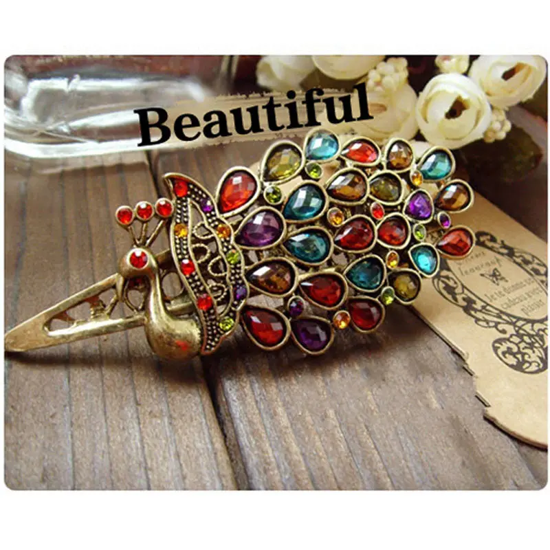 New * Hair Clips For Women Girls Crystal Peacock Big Hairpins Hair Accessories Barrette Donut Hair Style1stl 1