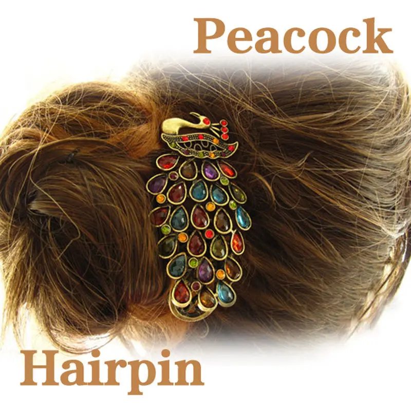 New * Hair Clips For Women Girls Crystal Peacock Big Hairpins Hair Accessories Barrette Donut Hair Style1stl 2