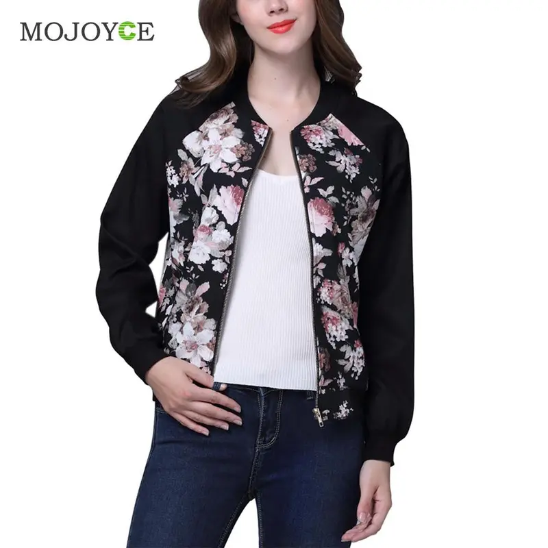 New Jacket Women Floral Print Baseball Jacket Zipper Varsity Outwear Coat Women Bomber Jacket Jaqueta Feminina 1