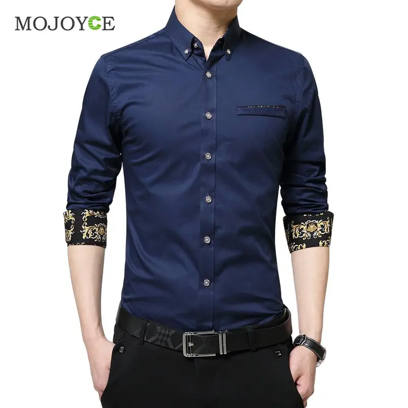 New Men Fashion Luxury Slim Fit Stylish Dress Shirts Floral Print Long Sleeves Cotton Business Dress Shirt Plus Size 1