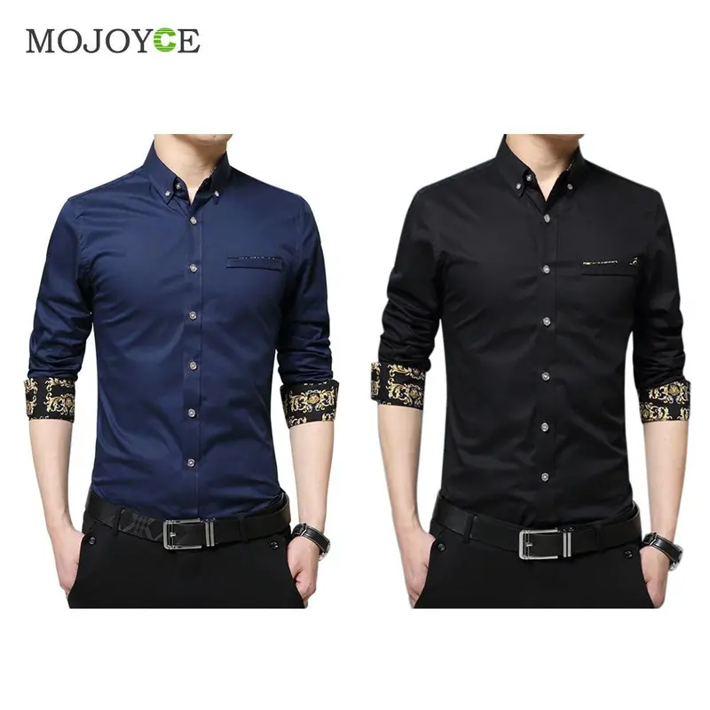 New Men Fashion Luxury Slim Fit Stylish Dress Shirts Floral Print Long Sleeves Cotton Business Dress Shirt Plus Size 4