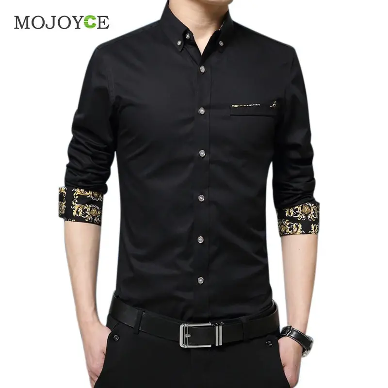 New Men Fashion Luxury Slim Fit Stylish Dress Shirts Floral Print Long Sleeves Cotton Business Dress Shirt Plus Size 5