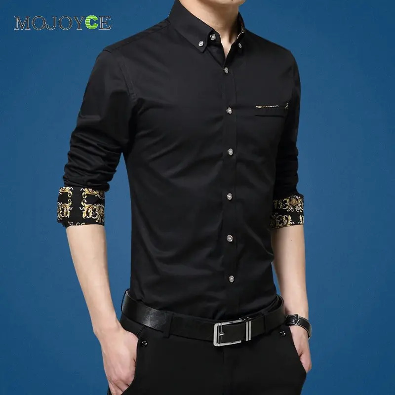 New Men Fashion Luxury Slim Fit Stylish Dress Shirts Floral Print Long Sleeves Cotton Business Dress Shirt Plus Size 6