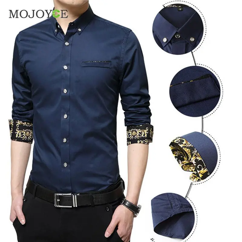 New Men Fashion Luxury Slim Fit Stylish Dress Shirts Floral Print Long Sleeves Cotton Business Dress Shirt Plus Size 7