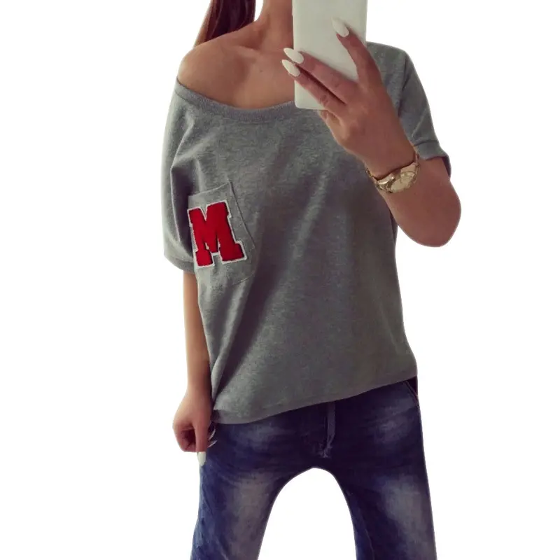 New Oblique Cotton O Neck T Shirt Fashion Casual Gray Short-Sleeved Pocket M T Shirt Tops Tee 1