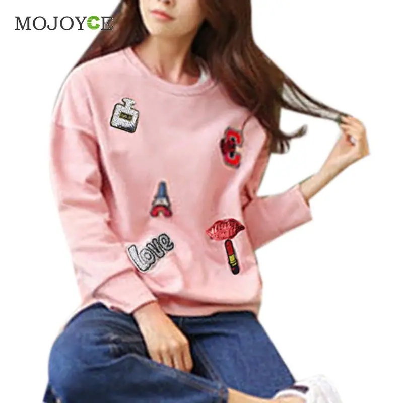 New Patch Sweatershirt Women Loose Knitted Jumper Oversized Sweatershirt Knitwear Pullover Christmas Hoodie Pull Femme 1