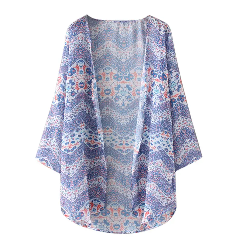 New Printed 3/4 Sleeve Chiffon Kimono Blouse Cardigan Blusas Women Blouses Plus Size Blusa Feminino Shirt Women 4