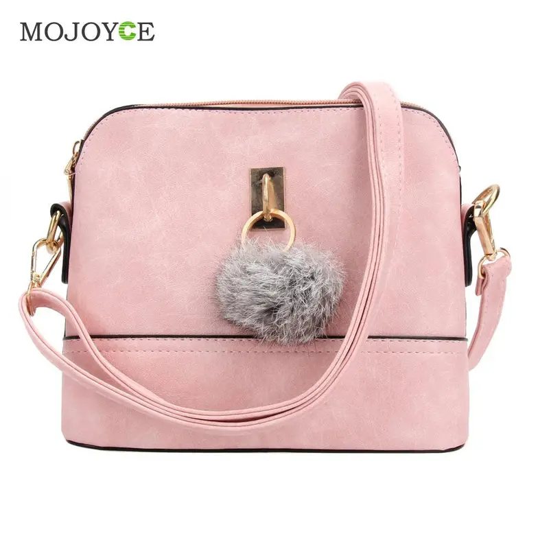 New Pu Leather Shoulder Bag With Plush Ball Women Bag Women Leather Handbag Crossbody Women Messenger Bags Bolsa Feminina 1