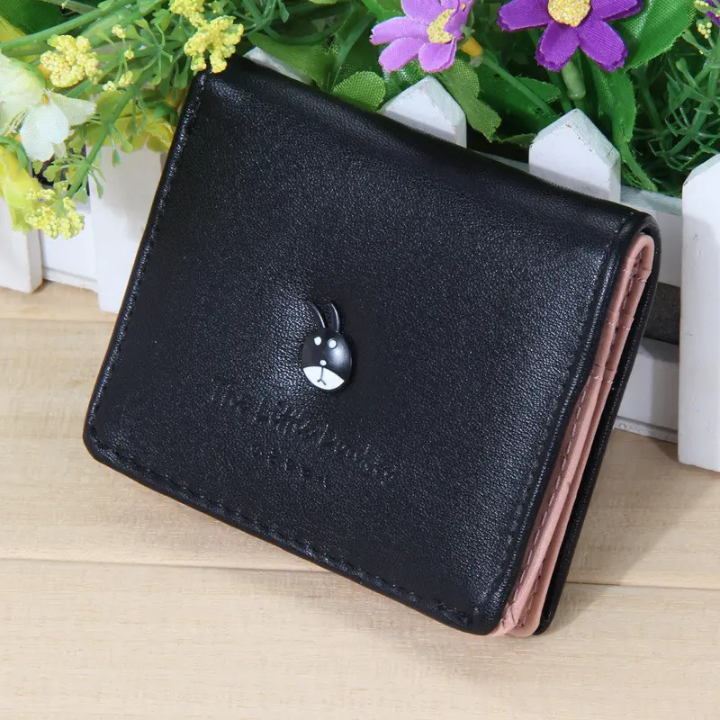 New Pu Leather Women Wallets Solid Color Women Short Wallets Ladies Cartoon Purses Small Clutch Female Card Holder Coins Pocket 1