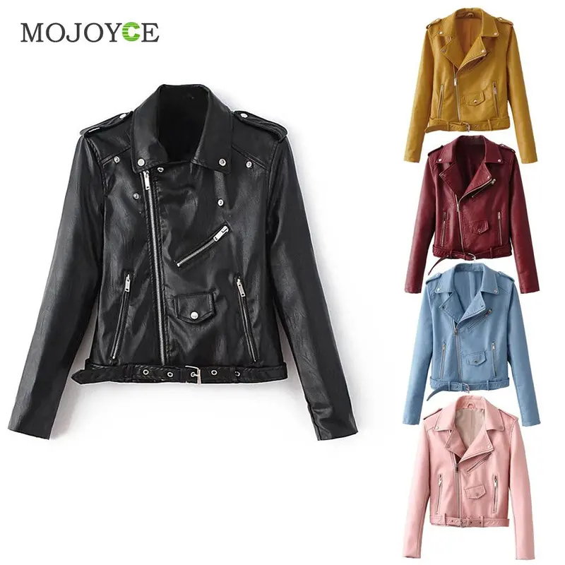 New Sexy Slim Biker Pu Leather Motorcycle Jacket Women Leather Jacket Short Zipper Coat Outwear Chaquetas Mujer 7