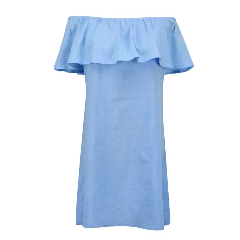 New Sexy Women Dress Vestido Fashion Blue Off Shoulder Dress Short Sleeve Loose Elastic Ruffle Dress Vestido De Festa Plus Size 3