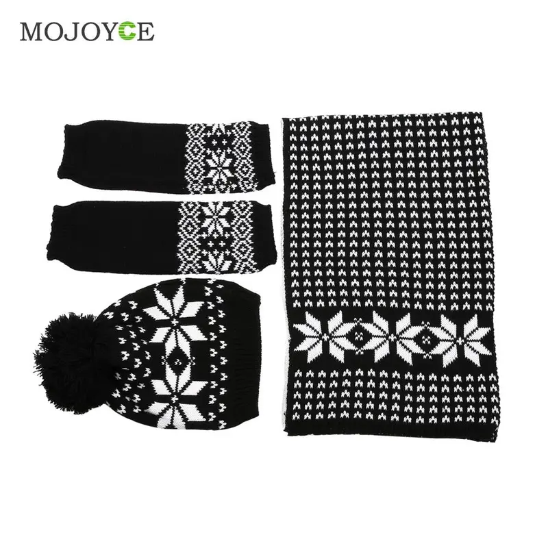New Snow Pattern Hat Scarf Gloves Set Knit Hats Bonnet Women Beanies Gorro Woolen Sacrves Hats Three Pieces Sets 1